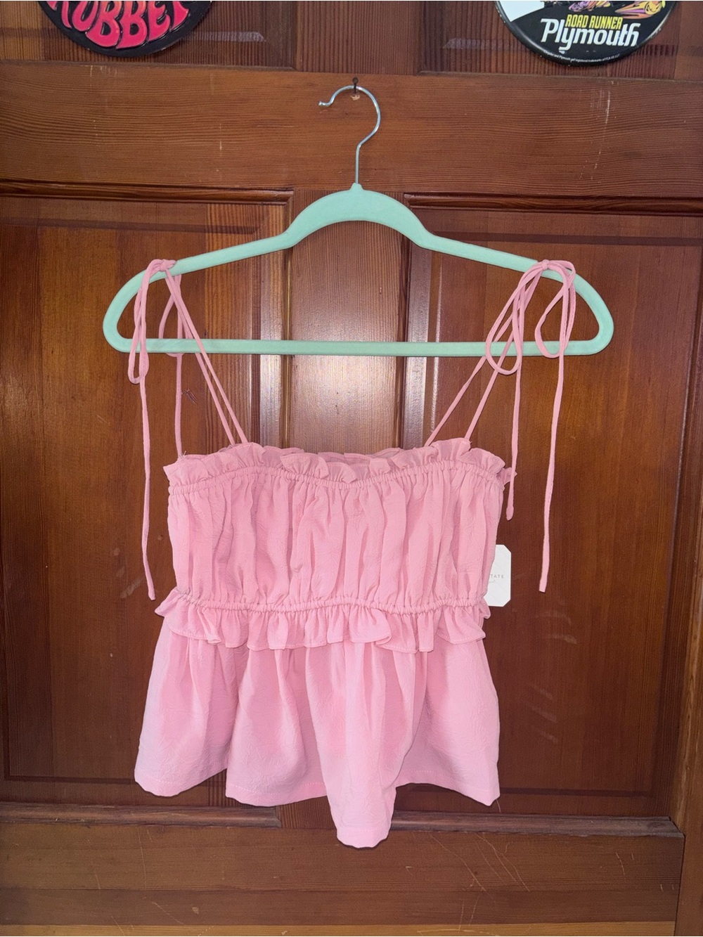Altar'd State Pink Ruffle Tie-Shoulder Tank